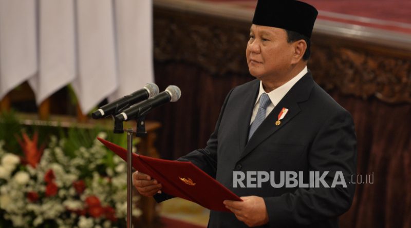 Presiden Prabowo Subianto di Istana Negara, Jakarta, Senin (21/10/2024). Prabowo disebut menimbang keanggotaan Indonesia di BRICS.