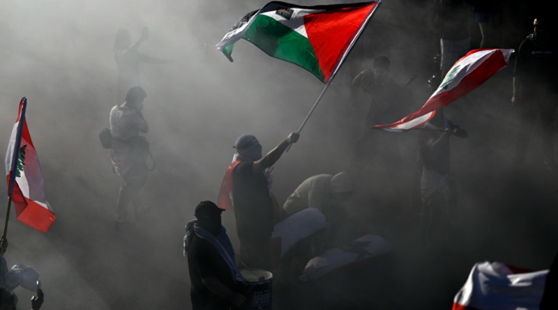 Demonstran pro-Palestina mengibarkan bendera dalam unjuk rasa di Ottawa, Ontario, Sabtu, 5 Oktober 2024.