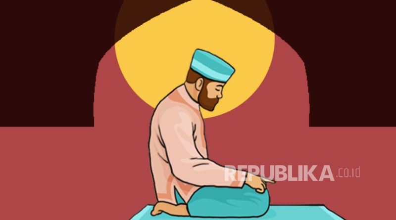 ilustrasi Pria sedang melakukan tasyahud akhir dalam sholat