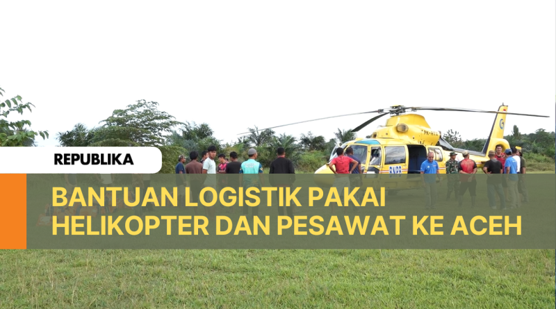 Helikopter BNPB mengirimkan bantuan ke Aceh Tamiang, Aceh.
